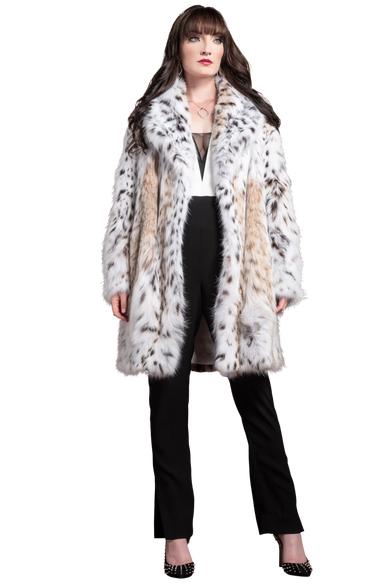 NaturalMulti Zandra Rhodes American Lynx Semi-Belly Mid-Length Fur Coat