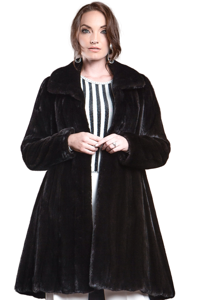 Ranch Zandra Rhodes Natural Mid-Length Fur Coat - Wing Collar - Straight Sleeve