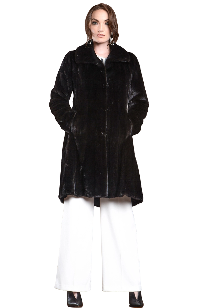 Ranch Zandra Rhodes Natural Mid-Length Fur Coat - Wing Collar - Straight Sleeve