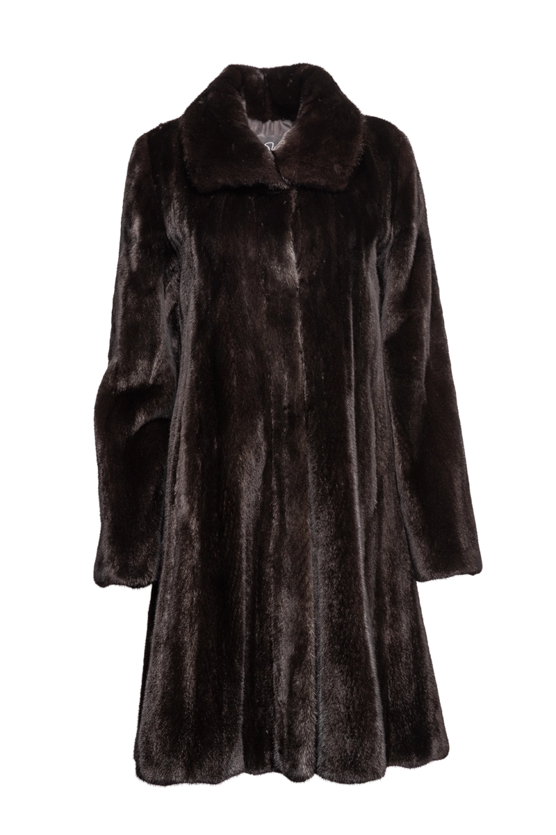 Semi Directional Charcoal Plucked Mid-Length Mink Fur Coat