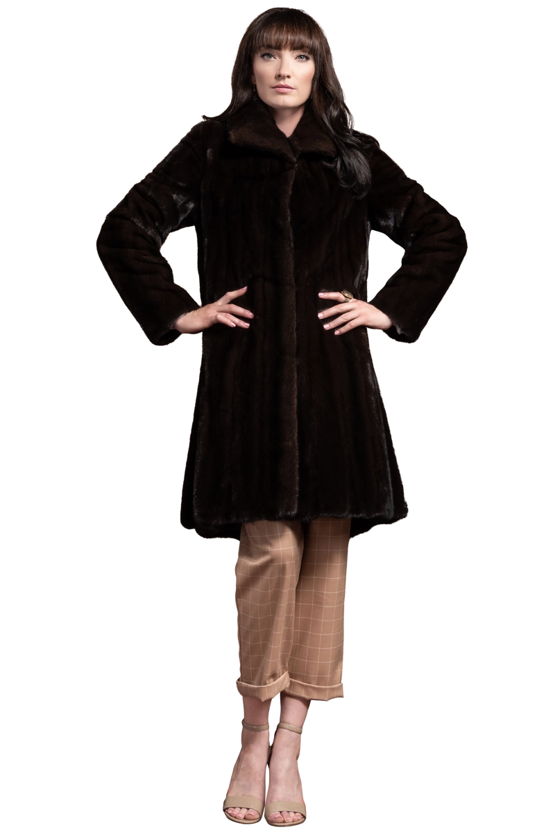 Mahogany Zandra Rhodes Natural Mid-Length Fur Coat - Wing Collar - Straight Sleeve