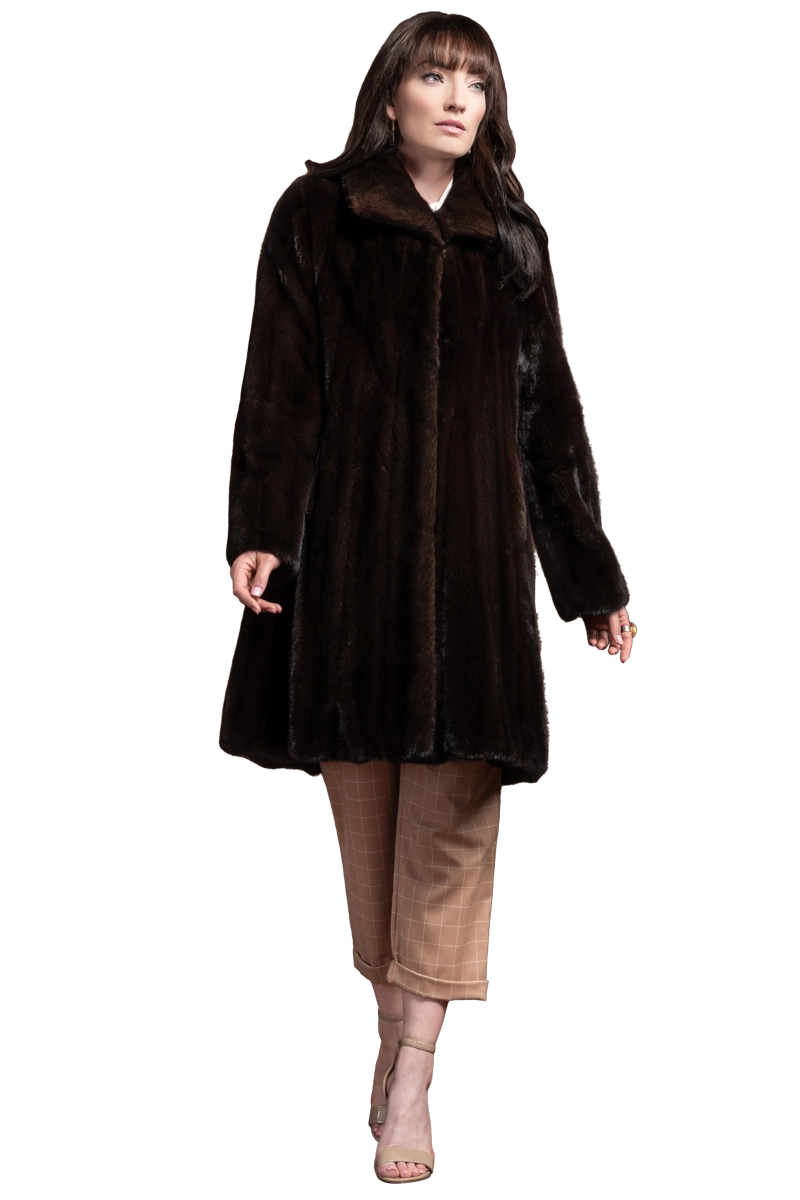 Mahogany Zandra Rhodes Natural Mid-Length Fur Coat - Wing Collar - Straight Sleeve