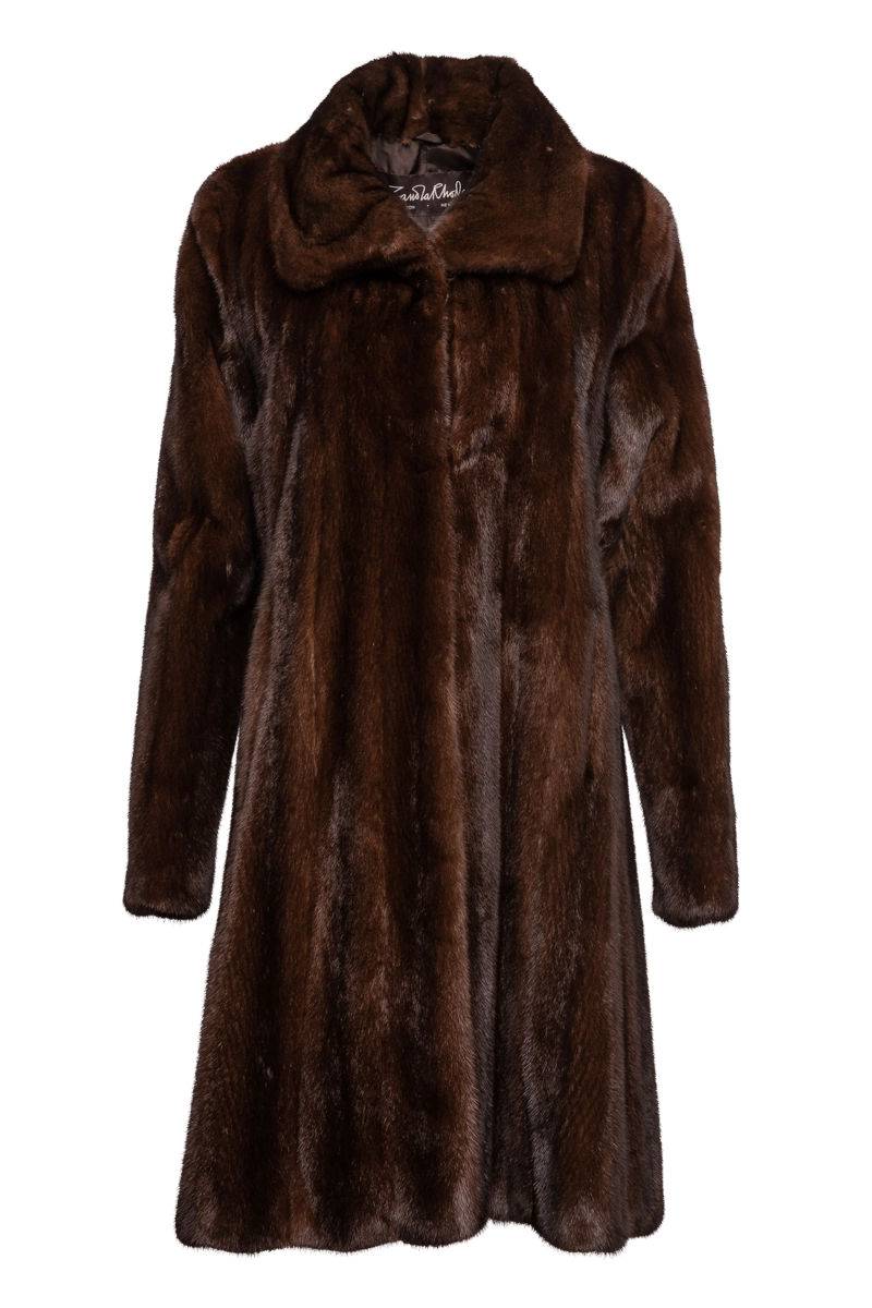 Mahogany Zandra Rhodes Natural Mid-Length Fur Coat - Wing Collar - Straight Sleeve