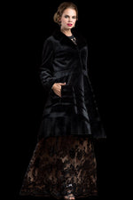 Black EM-EL Sheared & Long Haired Mink Mid-Length Fur Coat