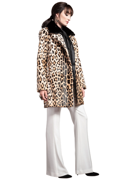 ML Furs | Funny Girl Leopard Print Mid Length Kidskin Fur Coat ...