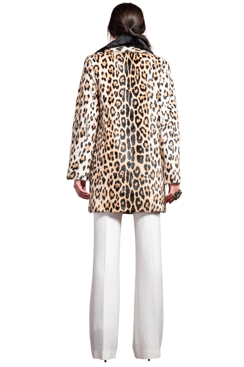 AnimalPrint EM-EL Funny Girl Leopard Print Mid Length Kidskin Fur Coat - Removable Mink Wing Collar