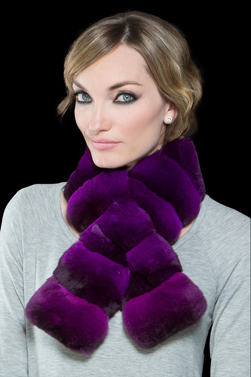 Purple EM-EL Horizontal Pull Through Chinchilla Fur Scarf