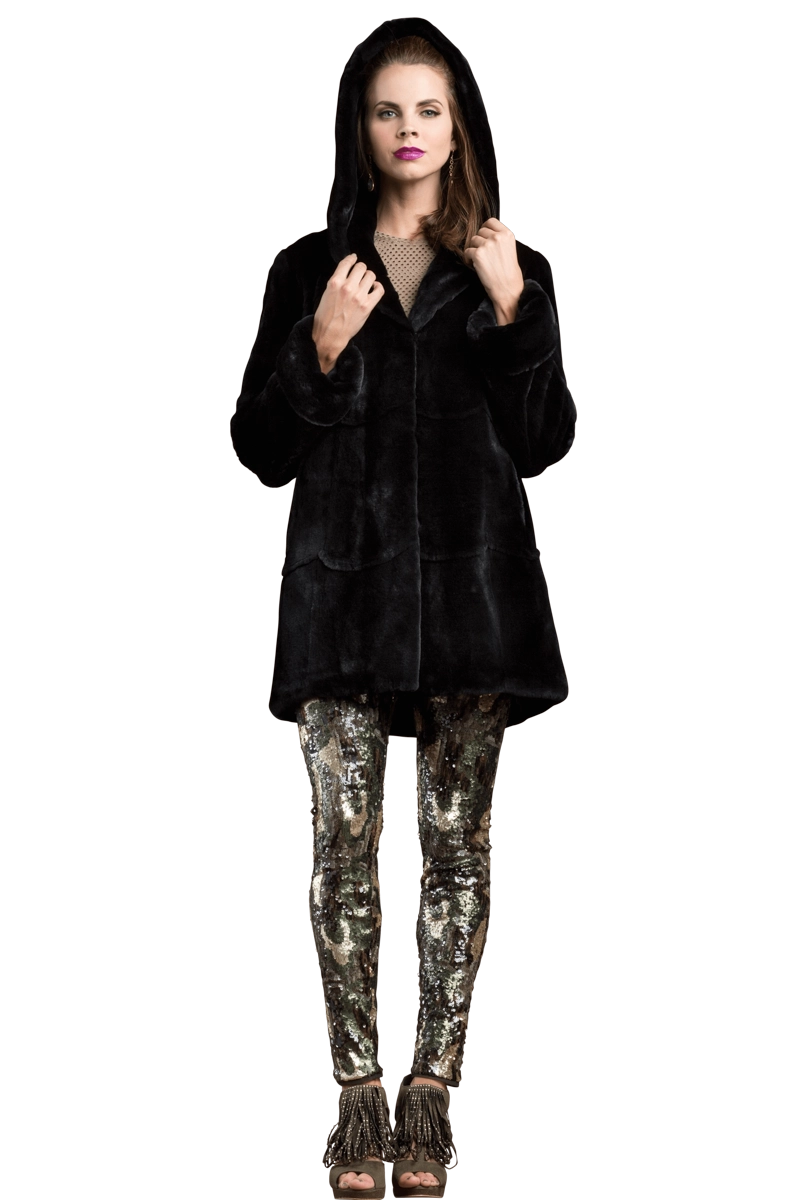 Hooded Plucked Mink Fur Jacket