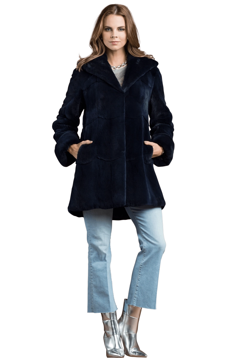 NavyBlue Zandra Rhodes Skin on Skin Mink Fur Jacket