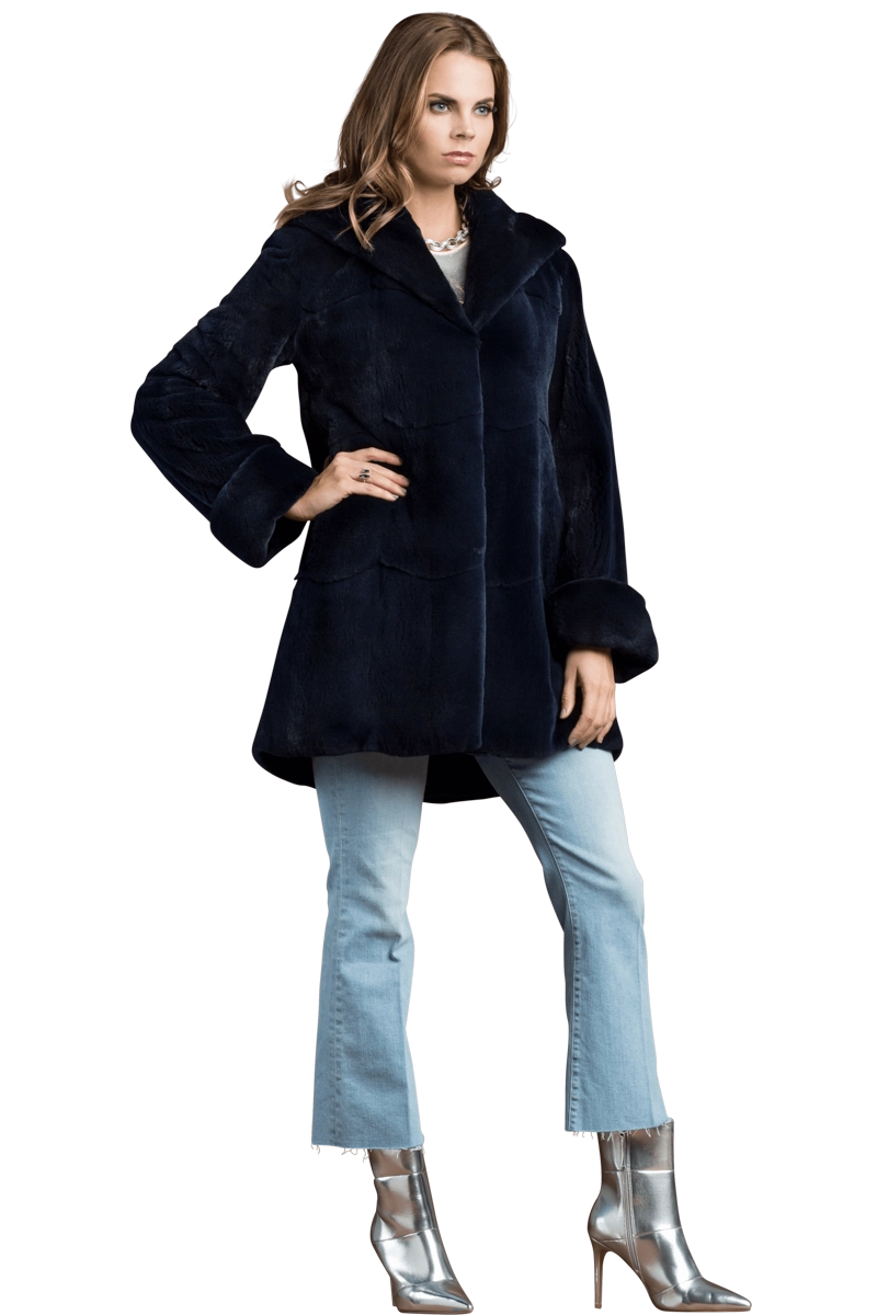 NavyBlue Zandra Rhodes Skin on Skin Mink Fur Jacket