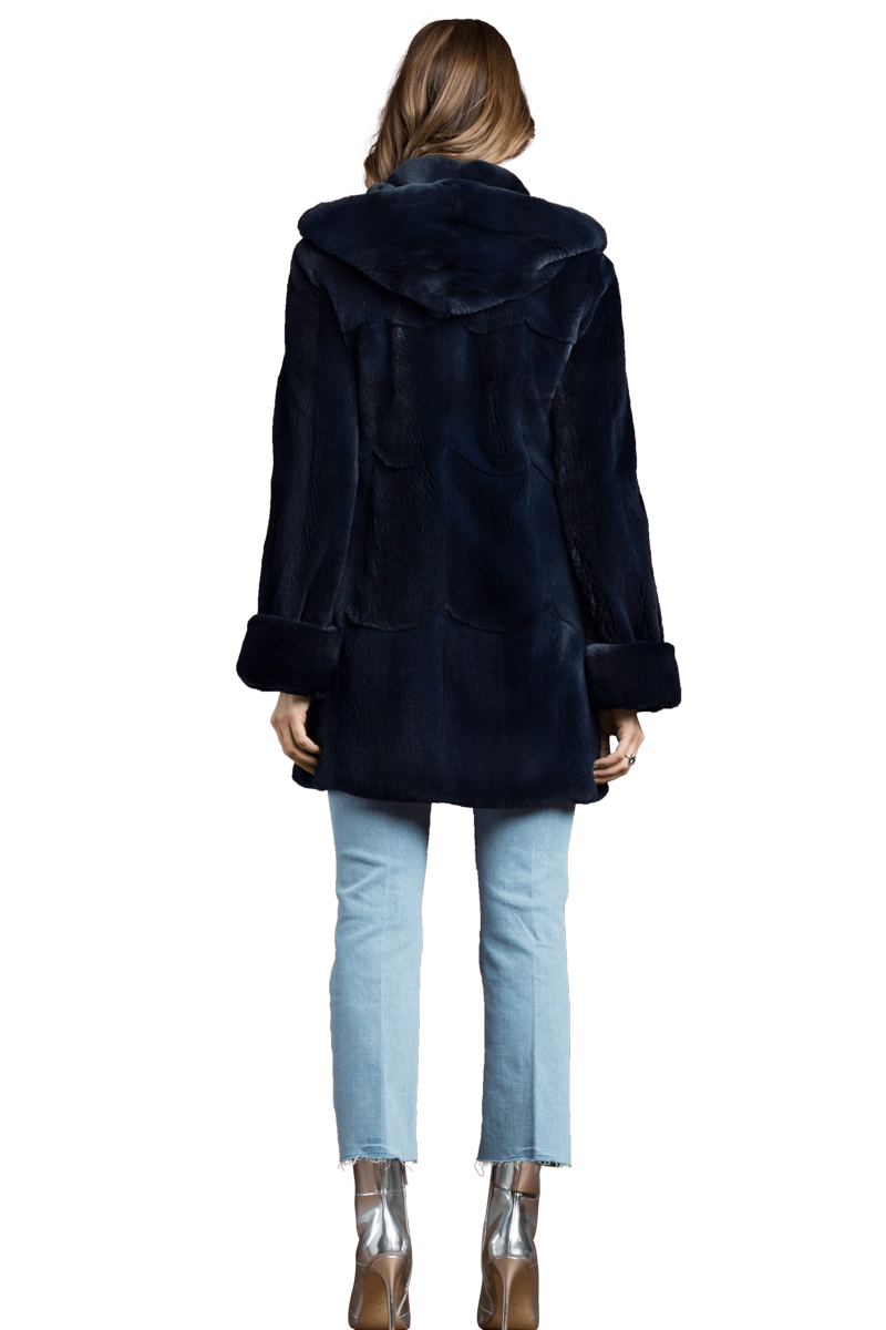 NavyBlue Zandra Rhodes Skin on Skin Mink Fur Jacket