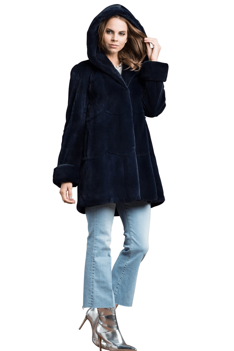 NavyBlue Zandra Rhodes Skin on Skin Mink Fur Jacket