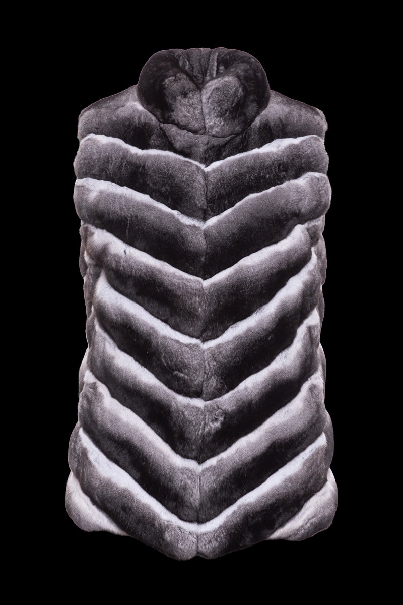 Gray EM-EL Women's Natural V-Cut Chinchilla Fur Vest
