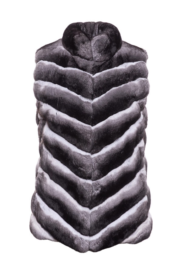 ML Furs  Sable Patchwork Fur Vest - Stand-Up Collar