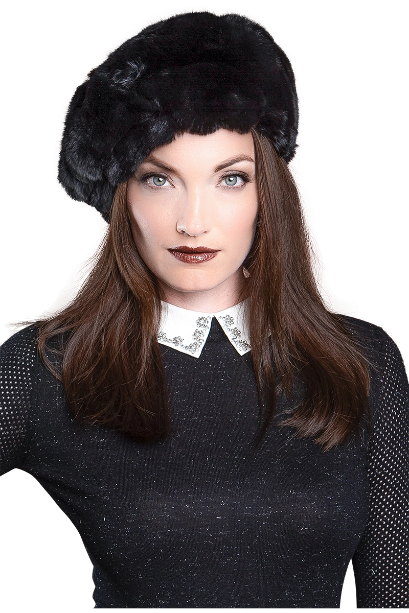 Black Lenore Marshall Chinchilla Fur Beret