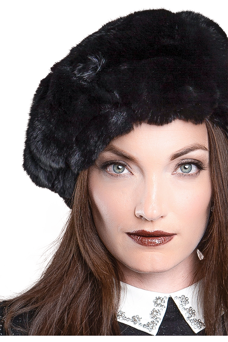 Black Lenore Marshall Chinchilla Fur Beret