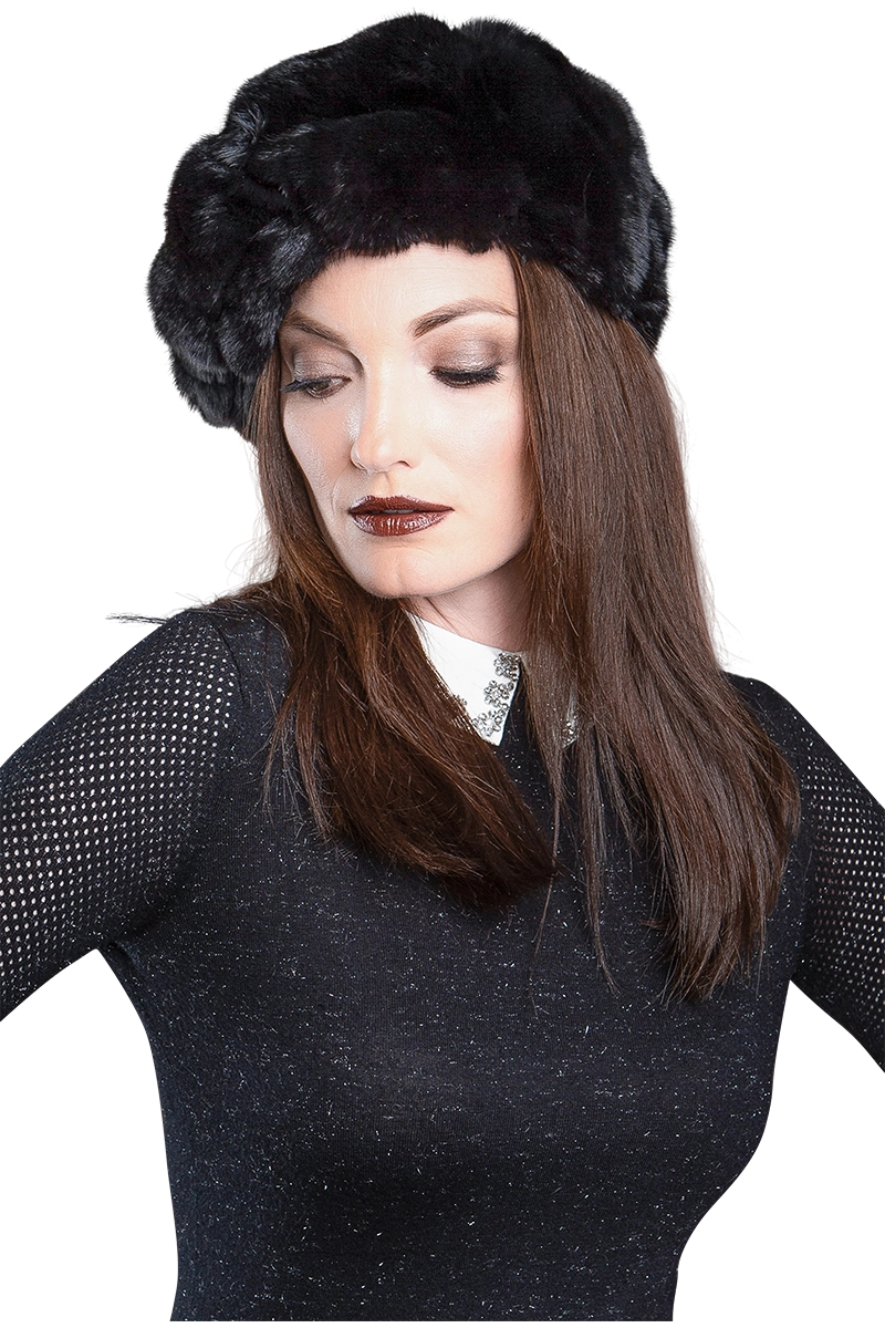 Black Lenore Marshall Chinchilla Fur Beret