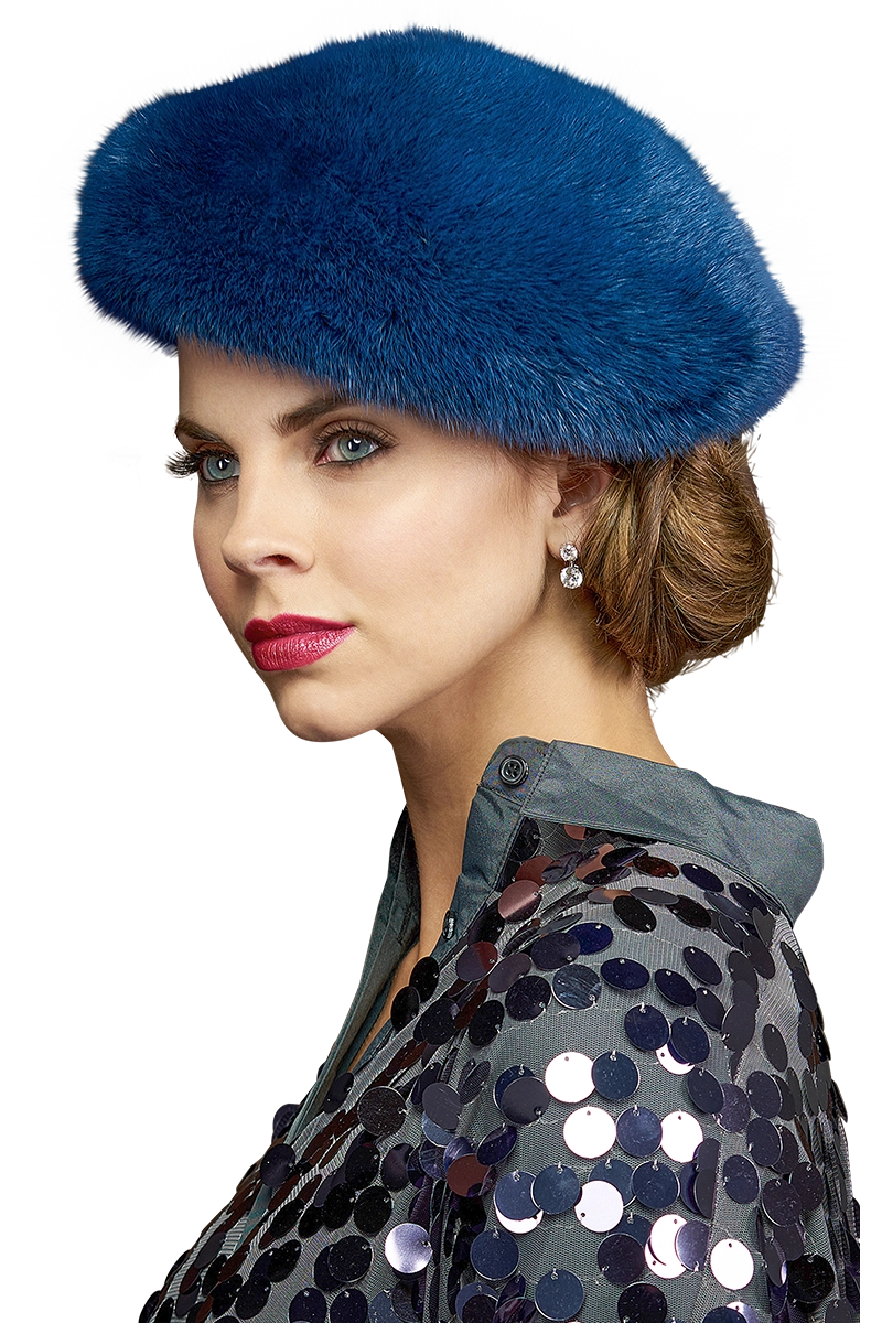 DenimBlue Lenore Marshall Adjustable Mink Fur Beret