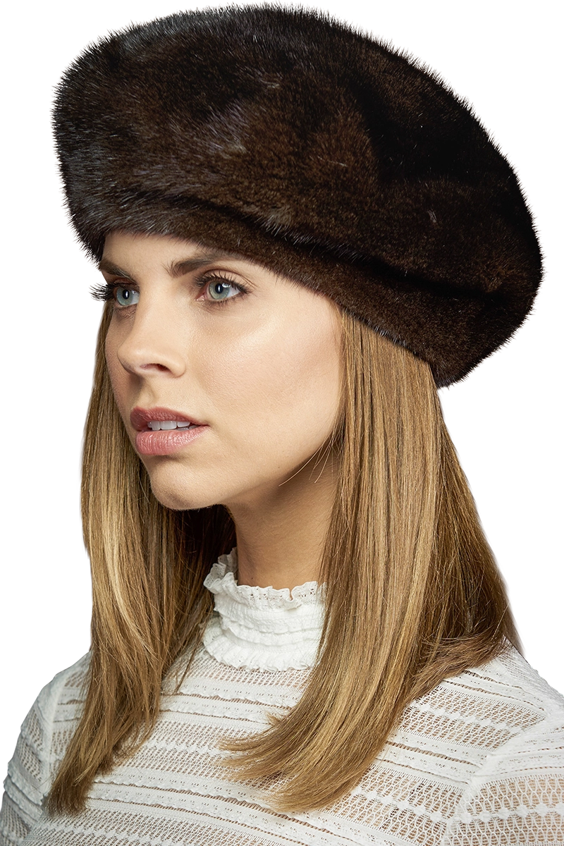 Mahogany Lenore Marshall Adjustable Mink Fur Beret