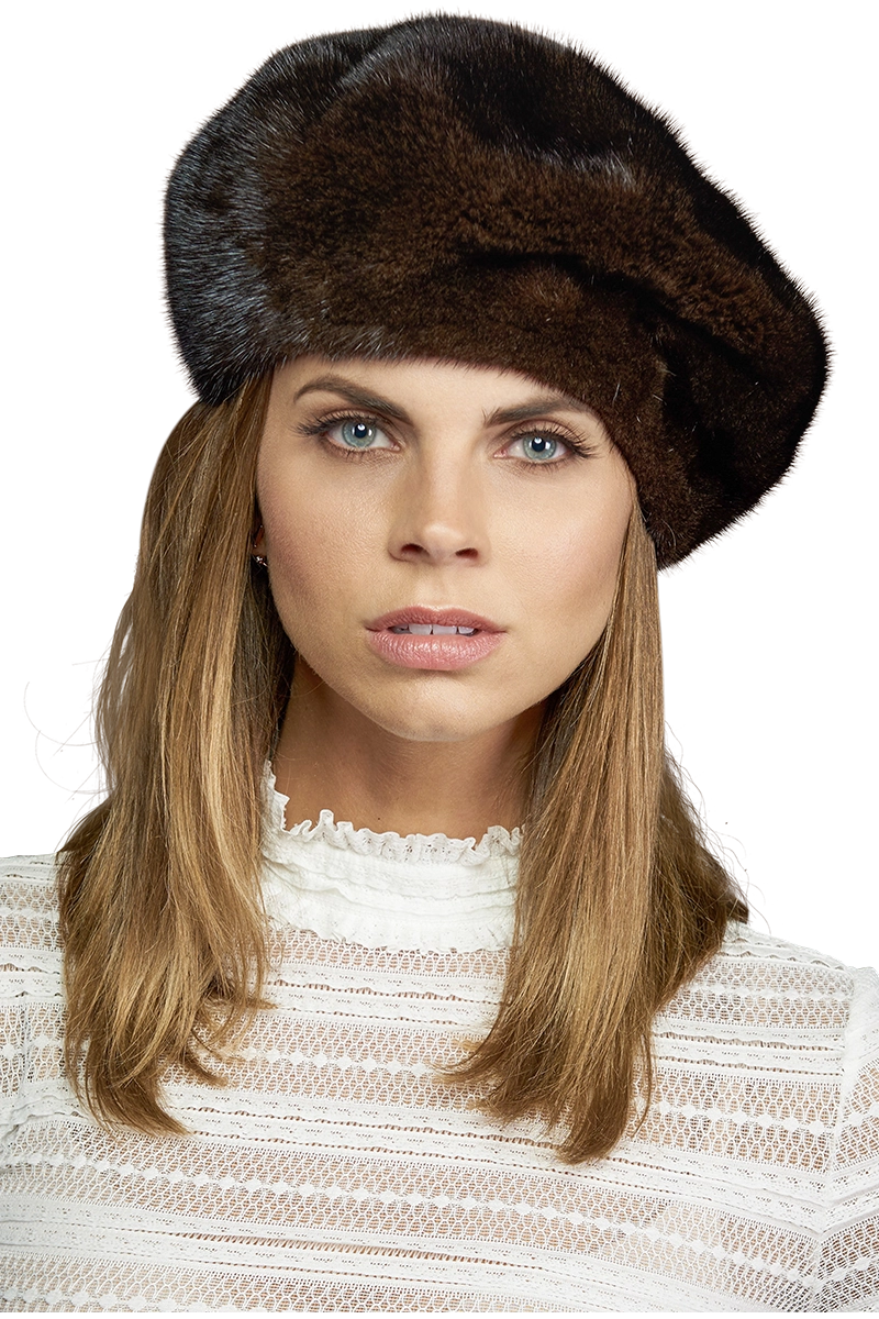 Mahogany Lenore Marshall Adjustable Mink Fur Beret