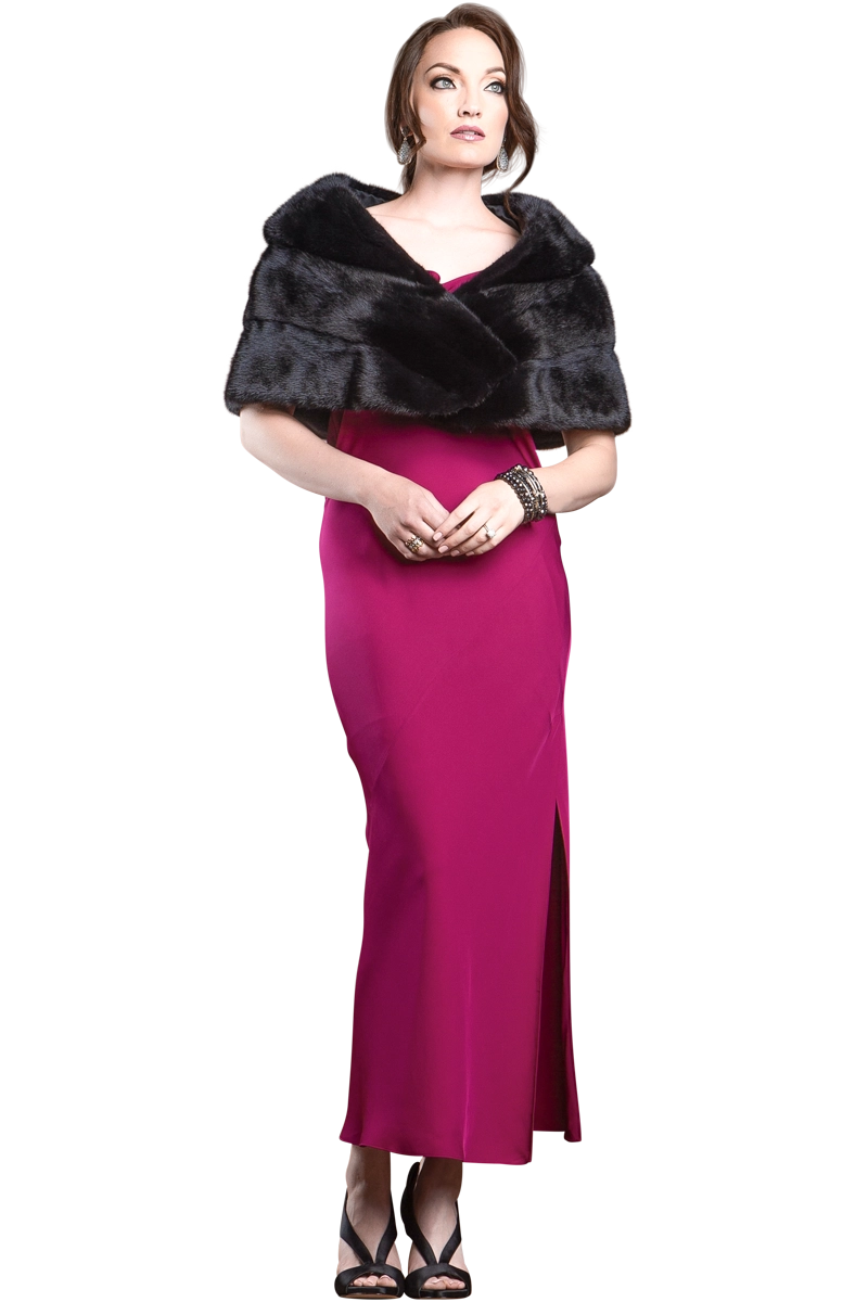 Black EM-EL Elegant - Evening - Horizontal Mink Fur Cape