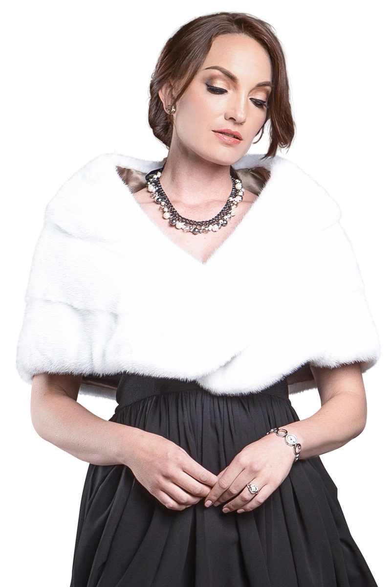 White EM-EL Elegant - Evening - Horizontal Mink Fur Cape