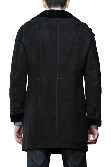 Black EM-EL Men's Spanish Black Trench Mid-Length Shearling Coat