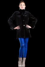 Black EM-EL Reversible Sheared & Long Haired Mink Fur Jacket