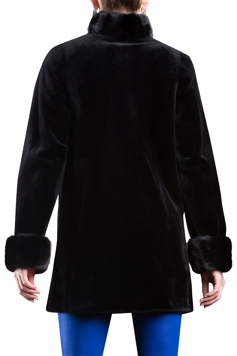 Black EM-EL Reversible Sheared & Long Haired Mink Fur Jacket