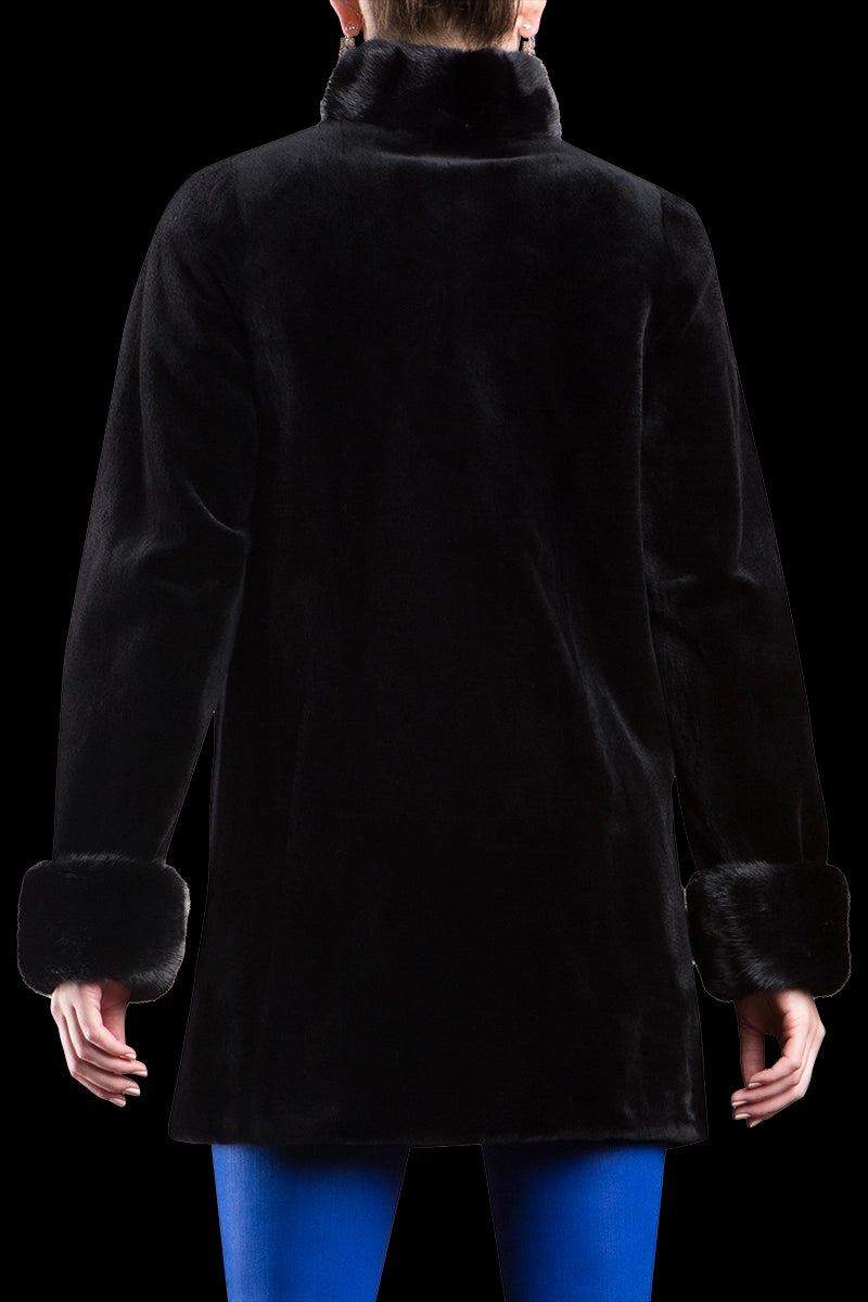 Black EM-EL Reversible Sheared & Long Haired Mink Fur Jacket