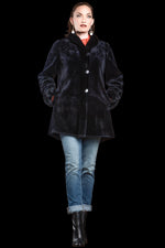 NavyBlue EM-EL Reversible Sheared & Long Haired Mink Fur Jacket
