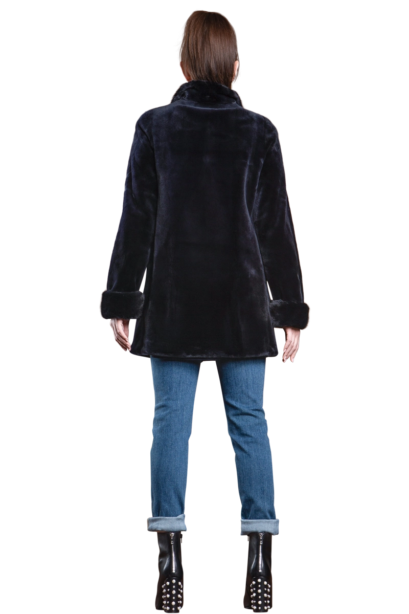 NavyBlue EM-EL Reversible Sheared & Long Haired Mink Fur Jacket