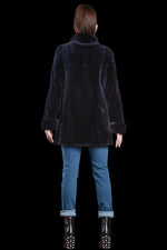 NavyBlue EM-EL Reversible Sheared & Long Haired Mink Fur Jacket