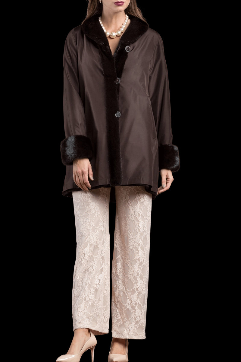 Brown EM-EL Reversible Sheared & Long Haired Mink Fur Jacket