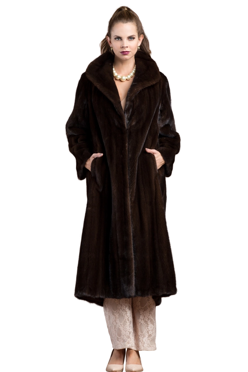 Mahogany POLOGEORGIS Natural Mink Fur Coat - Wing Collar - Straight Sleeve