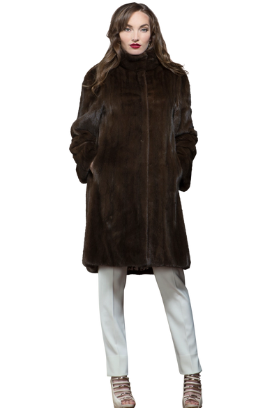 Chestnut Brown Mid-Length Mink Fur Coat