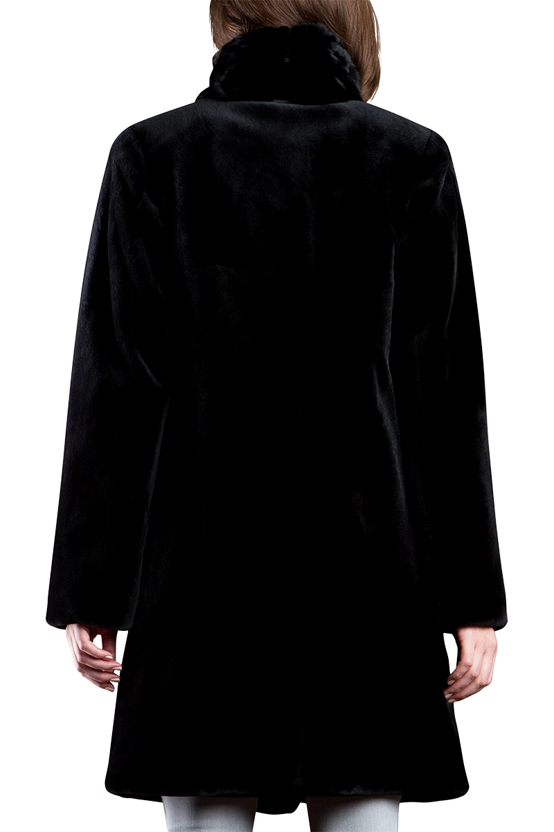 Black Reversible Sheared Fitted Mid Length Chinchilla and Mink Fur Coat