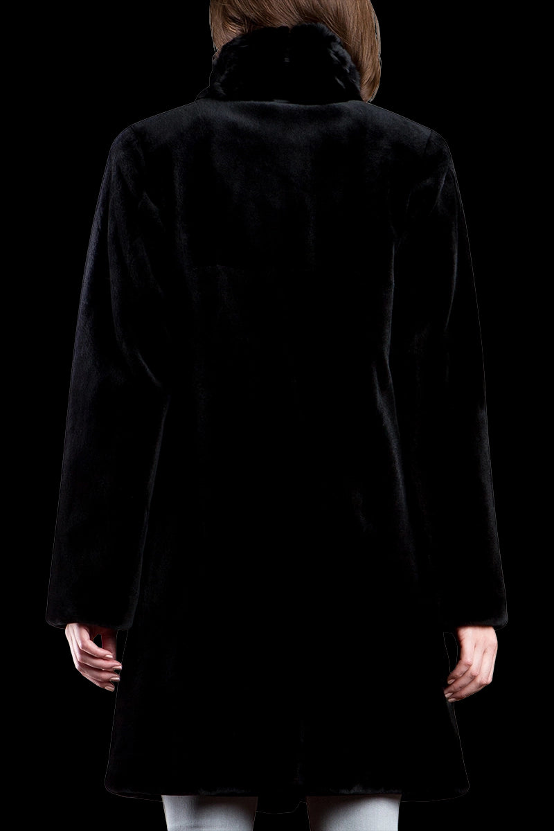 Black Reversible Sheared Fitted Mid Length Chinchilla and Mink Fur Coat