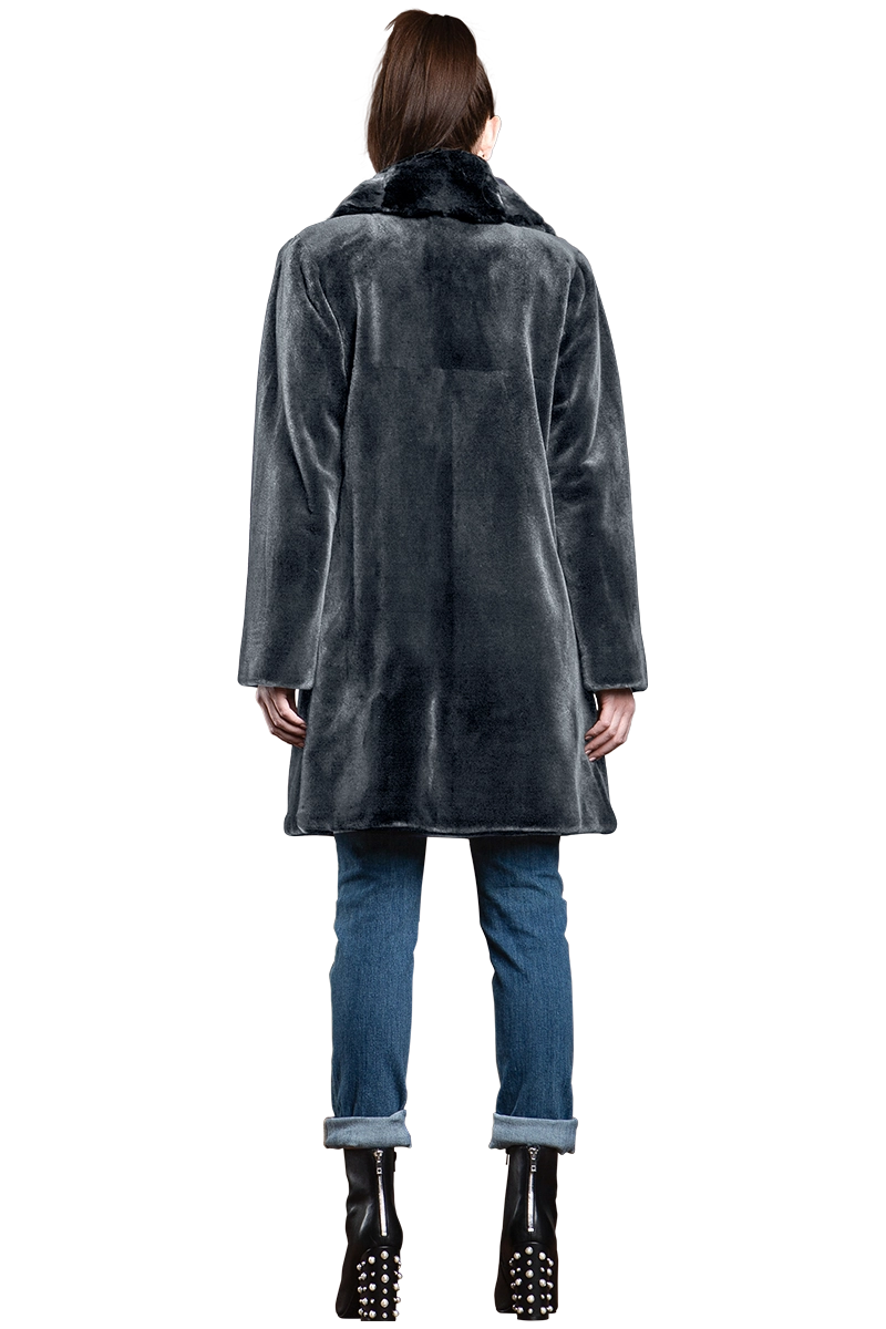 Charcoal EM-EL Reversible Fitted Sheared Mink Mid-Length Fur Coat - Chinchilla Shawl Collar