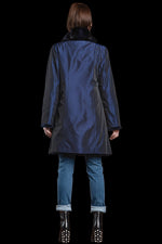 NavyBlue EM-EL Reversible Fitted Sheared Mink Mid-Length Fur Coat - Chinchilla Shawl Collar