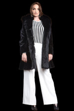  Black EM-EL Reversible Fitted Sheared Mid Length Mink and Fox Fur Coat