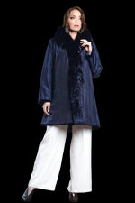 NavyBlue EM-EL Reversible Fitted Sheared Mid Length Mink and Fox Fur Coat