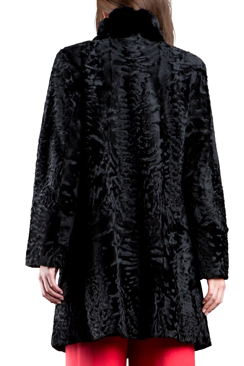 Black EM-EL Reversible Swakara and Chinchilla Fitted Mid-Length Fur Coat