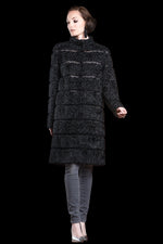  Black Zandra Rhodes Black Reversible Horizontal Swakara Mid-Length Fur Coat - Netting Detail