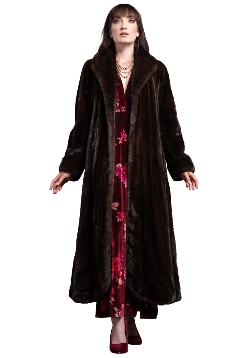 Mahogany EM-EL Elegant Mink Flounce Fur Coat