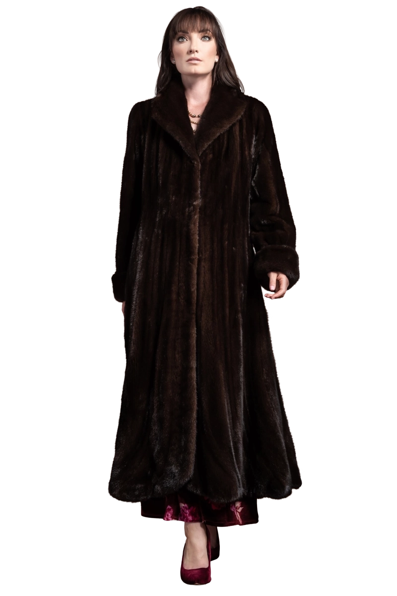 Mahogany EM-EL Elegant Mink Flounce Fur Coat