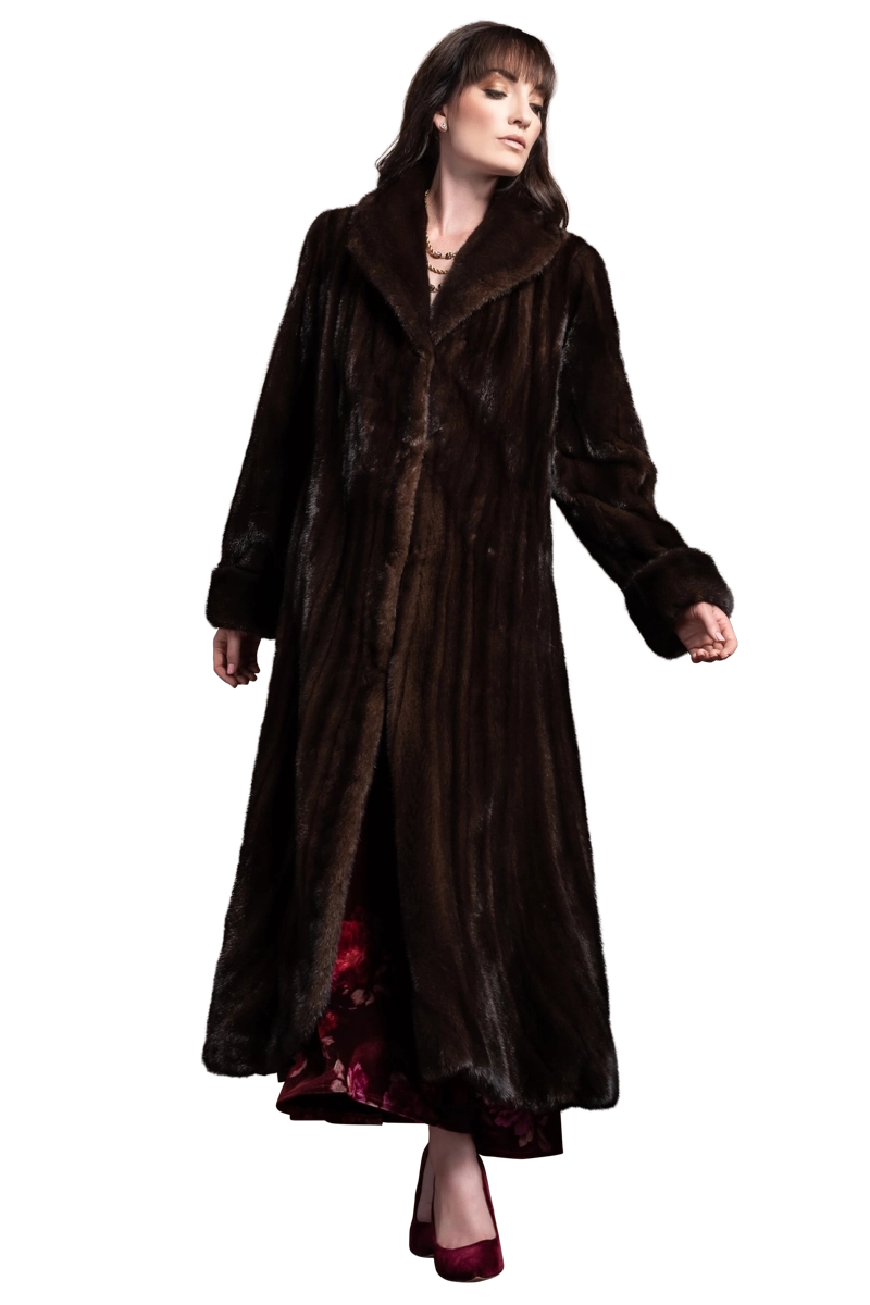 Mahogany EM-EL Elegant Mink Flounce Fur Coat