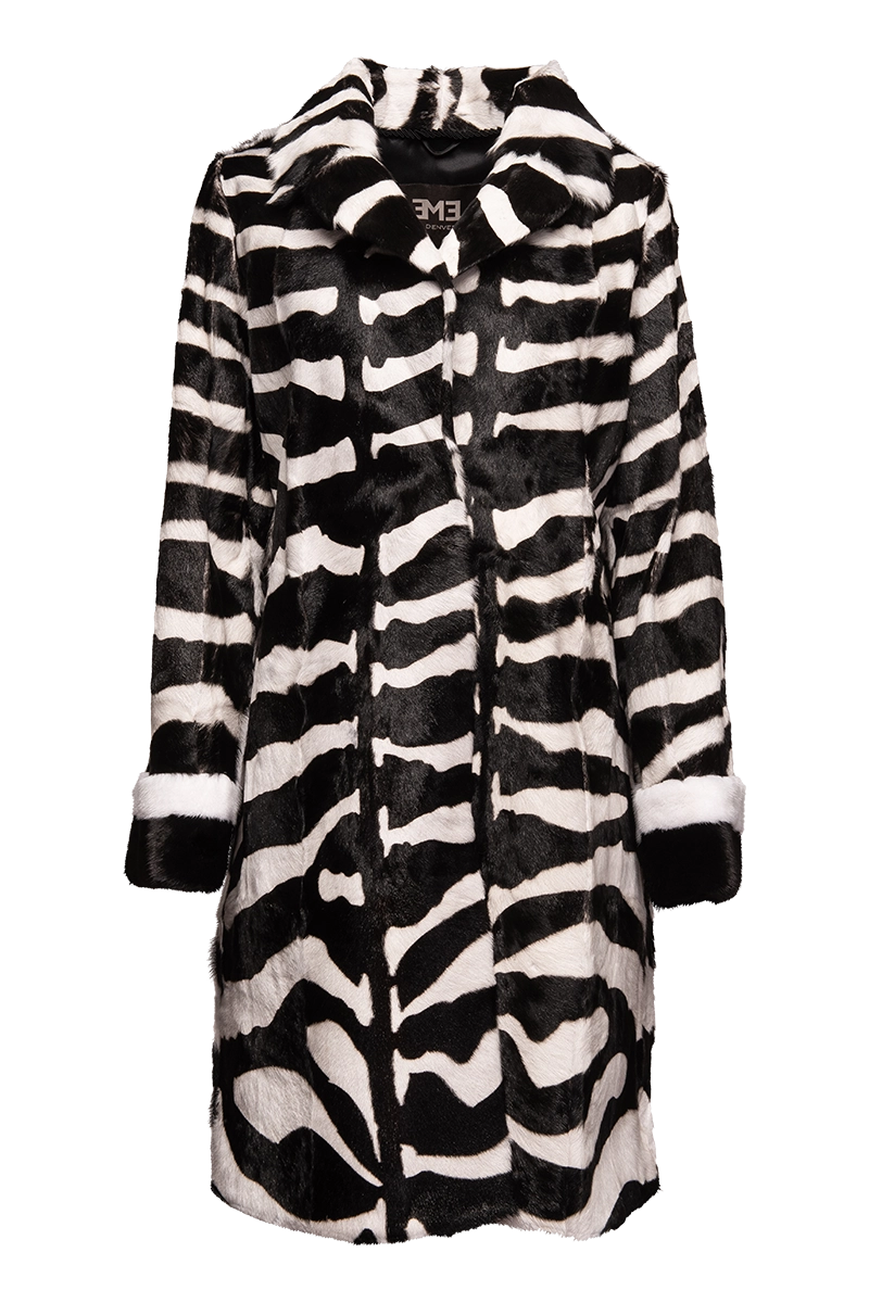 ZebraPrint EM-EL Women's Horizontal Kidskin & Mink Fur Coat 