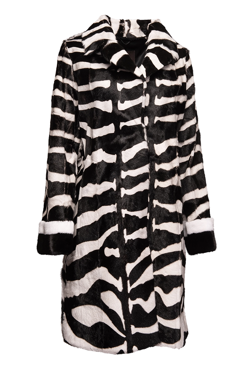 ZebraPrint EM-EL Women's Horizontal Kidskin & Mink Fur Coat 