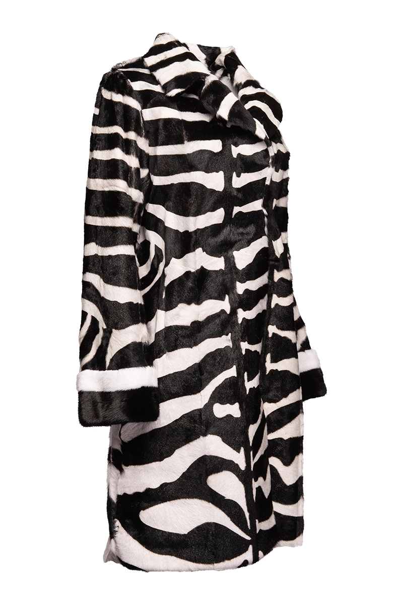 ZebraPrint EM-EL Women's Horizontal Kidskin & Mink Fur Coat 